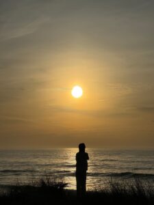 Peaceful sunrise contemplation